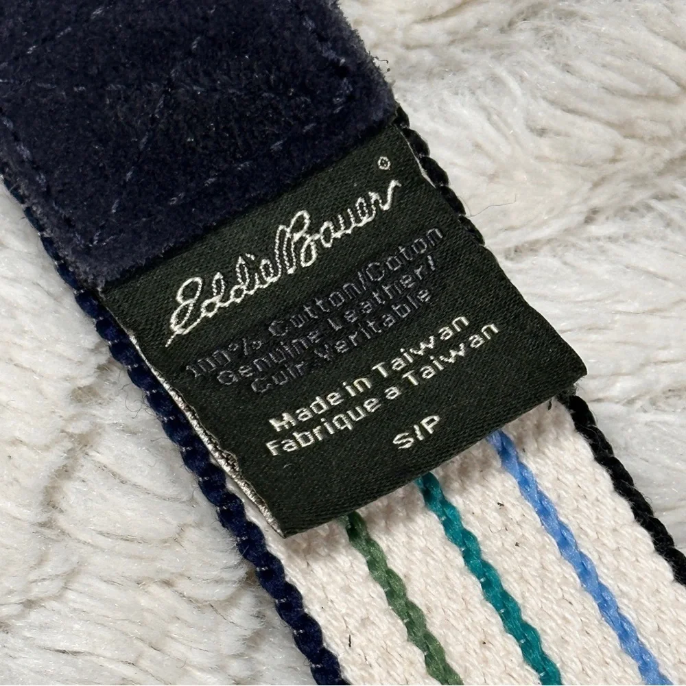 Eddie Bauer Suede Multi-colored Canvas Striped Belt Unisex Preppy Business  S/P